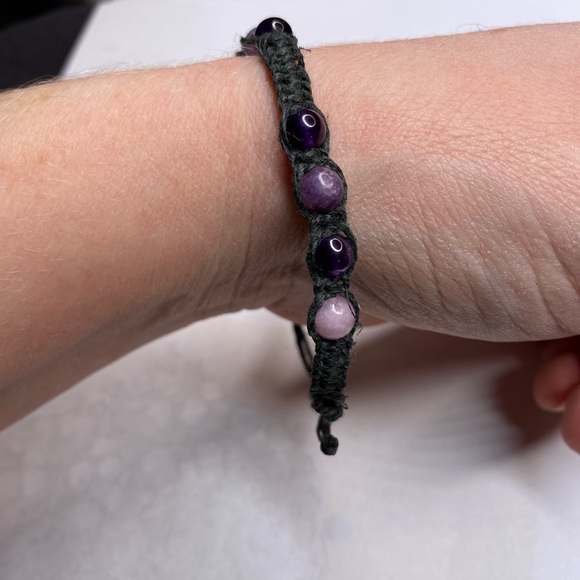 HANDCRAFTED/HANDMADE Natural Amethyst & Purple Lepidolite with Black Hemp Cord - Picture 1 of 5